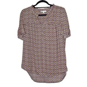 DR2 Women's Pink‎ Geometric Print Short Sleeve Blouse Top Lightweight   Loose M